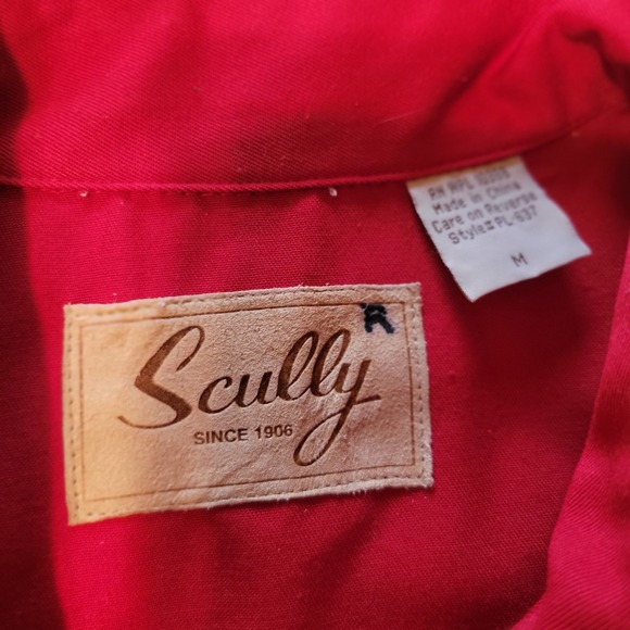 Scully Shirt Red Western Snap on Smile Pockets Pearl Snap Rose Floral-M - Picture 3 of 12